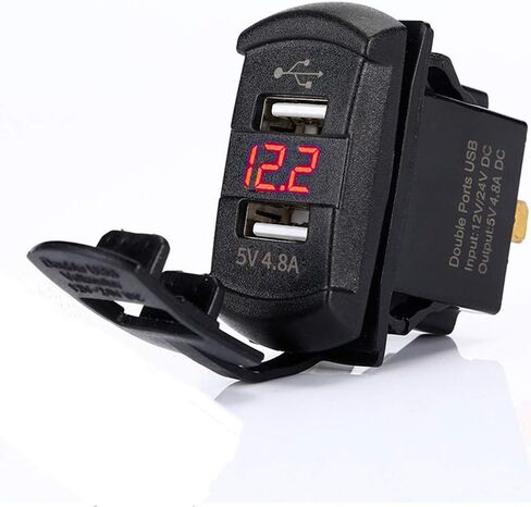 شاحن Switchtec 4.8 أمبير مزدوج USB على شكل مفتاح روكر مع الفولتميتر الأحمر للقوارب، RZR 900، RZR 1000، Ranger، منزل متنقل، RV، Spyders، Maverick، SxS، عربة الجولف، مركبات الطرق الوعرة، RV، جنبًا إلى جنب in Kuwait