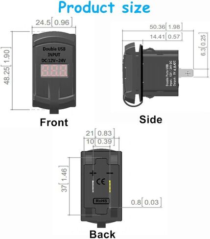 شاحن Switchtec 4.8 أمبير مزدوج USB على شكل مفتاح روكر مع الفولتميتر الأحمر للقوارب، RZR 900، RZR 1000، Ranger، منزل متنقل، RV، Spyders، Maverick، SxS، عربة الجولف، مركبات الطرق الوعرة، RV، جنبًا إلى جنب in Kuwait