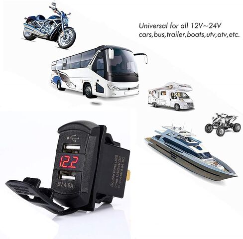 شاحن Switchtec 4.8 أمبير مزدوج USB على شكل مفتاح روكر مع الفولتميتر الأحمر للقوارب، RZR 900، RZR 1000، Ranger، منزل متنقل، RV، Spyders، Maverick، SxS، عربة الجولف، مركبات الطرق الوعرة، RV، جنبًا إلى جنب in Kuwait