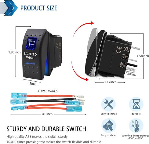 مفتاح تبديل الروك المقاوم للماء - تشغيل/إيقاف ضوء LED أزرق - 12 فولت 20 أمبير 24 فولت 10 أمبير، 5 دبابيس للسيارات والمركبات والقوارب البحرية والشاحنات والمقطورات 4 × 4 والقوافل RVs وسيارات الدفع الرباعي ATV UTV والمزيد in Saudi Arabia