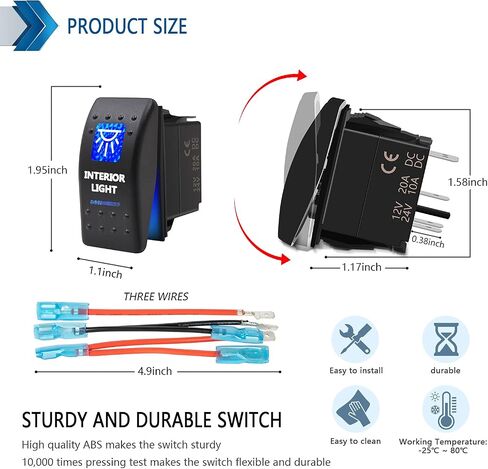 مفتاح تبديل الروك المقاوم للماء - تشغيل/إيقاف ضوء LED أزرق - 12 فولت 20 أمبير 24 فولت 10 أمبير، 5 دبابيس للسيارات والمركبات والقوارب البحرية والشاحنات والمقطورات 4 × 4 والقوافل RVs وسيارات الدفع الرباعي ATV UTV والمزيد in Saudi Arabia