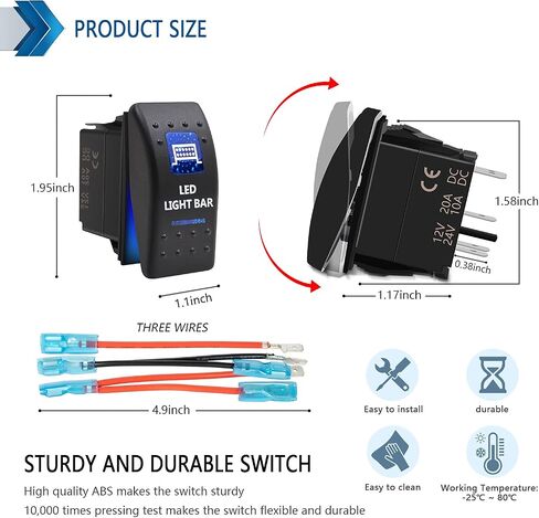 مفتاح تبديل الروك المقاوم للماء - تشغيل/إيقاف ضوء LED أزرق - 12 فولت 20 أمبير 24 فولت 10 أمبير، 5 دبابيس للسيارات والمركبات والقوارب البحرية والشاحنات والمقطورات 4 × 4 والقوافل RVs وسيارات الدفع الرباعي ATV UTV والمزيد in Saudi Arabia
