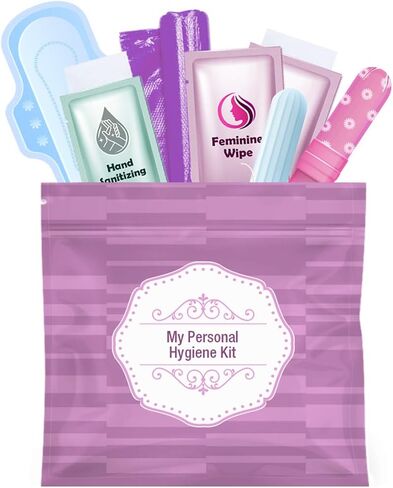 Menstrual Kit All-in-One | Convenience on The Go | Single Period Kit Pack for Travelling, Tweens & Teenagers or Emergency situations | Individually Wrapped Feminine Hygiene Products (Purple) in Kuwait