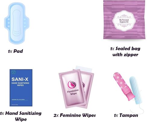 Menstrual Kit All-in-One | Convenience on The Go | Single Period Kit Pack for Travelling, Tweens & Teenagers or Emergency situations | Individually Wrapped Feminine Hygiene Products (Purple) in Kuwait