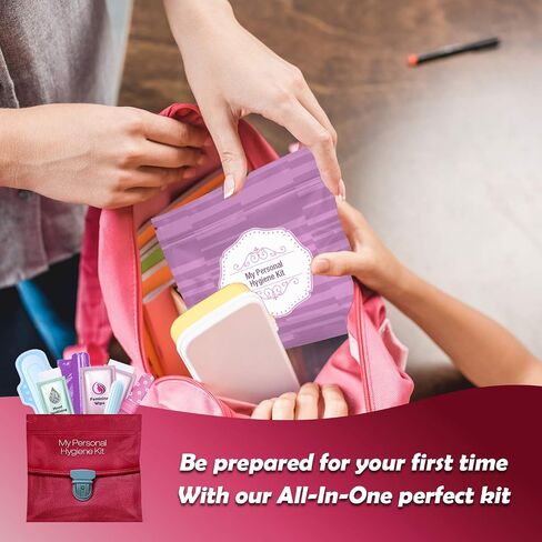Menstrual Kit All-in-One | Convenience on The Go | Single Period Kit Pack for Travelling, Tweens & Teenagers or Emergency situations | Individually Wrapped Feminine Hygiene Products (Purple) in Kuwait