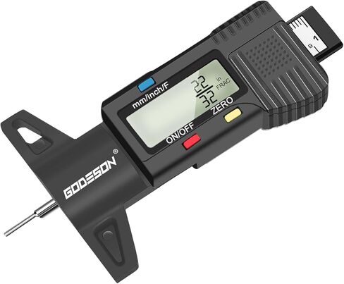 مقياس عمق مداس الإطارات الرقمي من جوديسون، مقياس عمق مداس الإطارات مع 3 أوضاع-بوصة كسرية، بوصة عشرية ومليمتر، مقياس مداس دقيق للإطارات، مقياس عمق الإطارات للدراجات النارية والسيارات والشاحنات والشاحنات وسيارات الدفع الرباعي in Kuwait