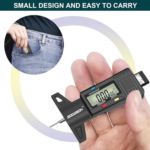 مقياس عمق مداس الإطارات الرقمي من جوديسون، مقياس عمق مداس الإطارات مع 3 أوضاع-بوصة كسرية، بوصة عشرية ومليمتر، مقياس مداس دقيق للإطارات، مقياس عمق الإطارات للدراجات النارية والسيارات والشاحنات والشاحنات وسيارات الدفع الرباعي in Kuwait