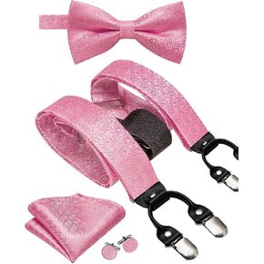 Dubulle Mens Clips Suspenders and Pre tied Bow Tie Set with Pocket Square Y Shape Adjustable Braces in Saudi Arabia