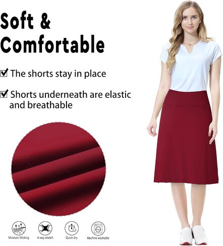 Women's Midi Length Skorts Skirts with 3 Pockets Modest Skirts Women's 24" Knee Length Skort in Kuwait