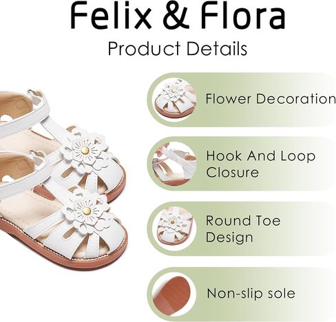 صنادل للفتيات الصغيرات من Felix & Flora، أحذية مسطحة من المطاط الناعم، أحذية صيفية للفتيات الزهرات in Kuwait