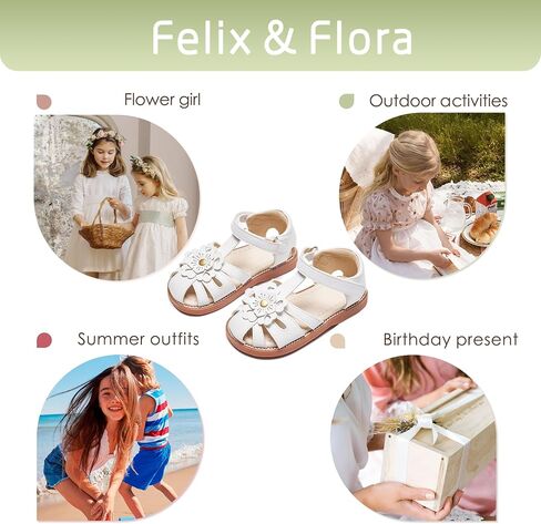 صنادل للفتيات الصغيرات من Felix & Flora، أحذية مسطحة من المطاط الناعم، أحذية صيفية للفتيات الزهرات in Kuwait