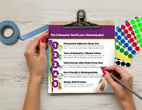 نقاط لاصقة مستديرة مقاس 1 بوصة من ChromaLabel، ملصقات دائرية دائمة، ملصقات وملصقات مكتبية مثالية - 1000 قطعة من الملصقات المنقطة لكل لفة، نقاط ملونة باللون الأزرق المخضر in Kuwait