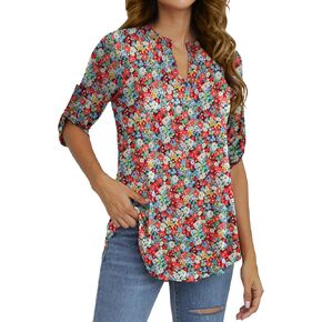 Othyroce المرأة حجم كبير قصيرة الأكمام الصيف قمصان مربعة النقش البريدي الأزهار بلوزة تونك عادية بلايز M/L/1X/2X/3X/4X in Kuwait
