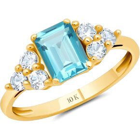 خاتم MAX + STONE من الذهب الأصفر أو الأبيض عيار 10 قيراط للنساء مع أحجار كريمة من قطع الزمرد وخاتم الذكرى السنوية لحجر الميلاد من الياقوت الأبيض مقاس 5 إلى 9
