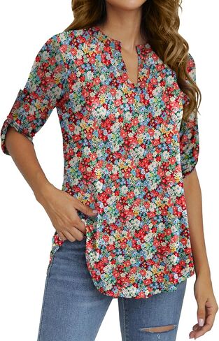 Othyroce المرأة حجم كبير قصيرة الأكمام الصيف قمصان مربعة النقش البريدي الأزهار بلوزة تونك عادية بلايز M/L/1X/2X/3X/4X in Kuwait