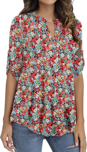 Othyroce المرأة حجم كبير قصيرة الأكمام الصيف قمصان مربعة النقش البريدي الأزهار بلوزة تونك عادية بلايز M/L/1X/2X/3X/4X in Kuwait