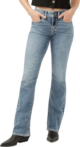 شركة Silver Jeans Co. بنطال جينز Suki نسائي متوسط ​​الارتفاع بقصّة متعرجة وقصة ضيقة، لون داكن in Kuwait