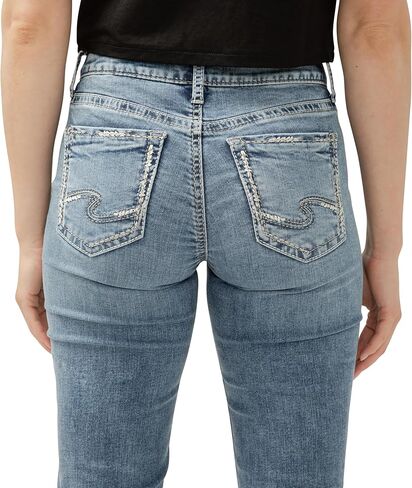 شركة Silver Jeans Co. بنطال جينز Suki نسائي متوسط ​​الارتفاع بقصّة متعرجة وقصة ضيقة، لون داكن in Kuwait