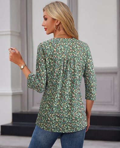 المرأة 3/4 كم تونك القمم الشق الخامس الرقبة قمصان الأعمال بلوزات غير رسمية مطوي الجبهة القمم فضفاضة تناسب متأنق الزي in Kuwait