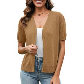 VIISHOW Short Sleeve Lightweight Summer Cardigan for Women, Button Down Open Front V Neck Crochet Knit Cropped Bolero Shrugs