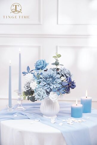 TINGE TIME Artificial Flowers Combo Set Teal Blue & Yellow Flowers Mix Silk Flowers Roses with Stem for DIY Wedding Bridal Bouquets Baby Shower Floral Arrangement Table Centerpieces Home Decorations in Kuwait