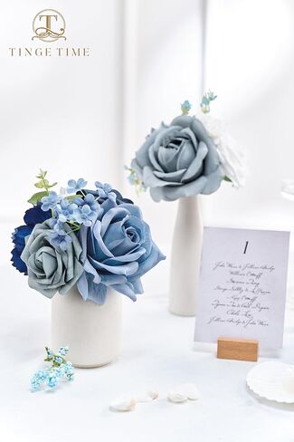 TINGE TIME Artificial Flowers Combo Set Teal Blue & Yellow Flowers Mix Silk Flowers Roses with Stem for DIY Wedding Bridal Bouquets Baby Shower Floral Arrangement Table Centerpieces Home Decorations in Kuwait