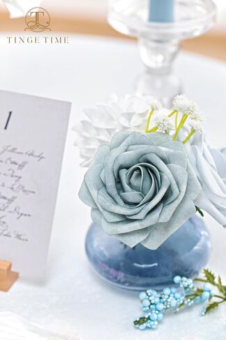 TINGE TIME Artificial Flowers Combo Set Teal Blue & Yellow Flowers Mix Silk Flowers Roses with Stem for DIY Wedding Bridal Bouquets Baby Shower Floral Arrangement Table Centerpieces Home Decorations in Kuwait