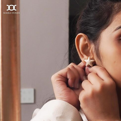Marble Stories Stud Earrings for Women Trendy Pure Marble Square Round Starfish Cross Triangle Shapes, Trendy Flat Back Earrings, Cute Jewelry Gift for Girls and Women, Unique Earring Sets in Saudi Arabia