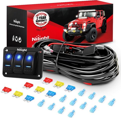 Nilight 16AWG LED LID LIGHT BAR TIRINGING TIRNESS KIT 12V ON/OFF 3 Gang LED LED LED LED LED Rocker Switch Relay FUSE FUSE 5Pin in Kuwait