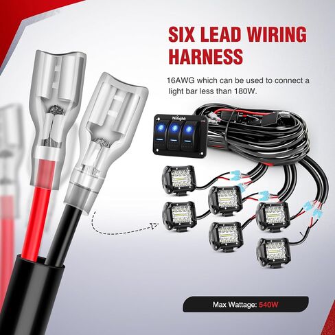 Nilight 16AWG LED LID LIGHT BAR TIRINGING TIRNESS KIT 12V ON/OFF 3 Gang LED LED LED LED LED Rocker Switch Relay FUSE FUSE 5Pin in Kuwait