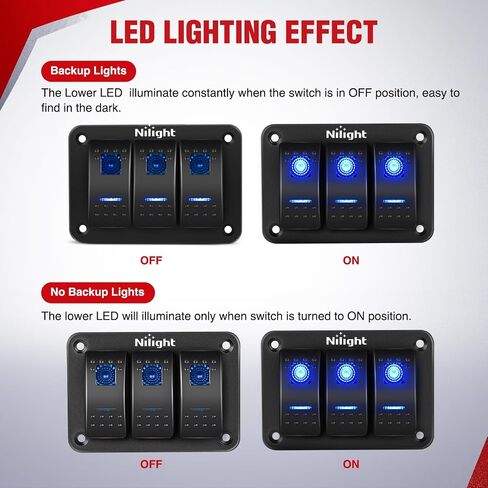 Nilight 16AWG LED LID LIGHT BAR TIRINGING TIRNESS KIT 12V ON/OFF 3 Gang LED LED LED LED LED Rocker Switch Relay FUSE FUSE 5Pin in Kuwait