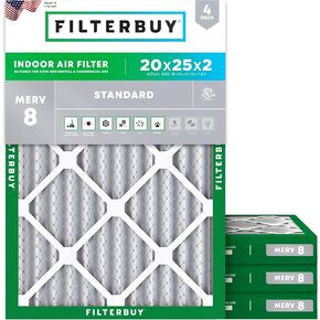 Filterbuy 20x25x2 Air Filter MERV 8 Dust Defense (4-Pack), Pleated HVAC AC Furnace Air Filters Replacement (Actual Size: 19.50 x 24.50 x 1.75 Inches)