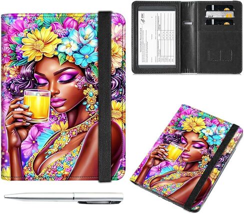 التحرير والسرد حامل بطاقة جواز السفر واللقاح، محفظة جواز السفر حامل جواز السفر، حامي منظم وثائق السفر من الجلد الأسود، مع حجب RFID، للنساء والرجال، بطاقة الائتمان، فتاة عباد الشمس الأفريقية in Kuwait