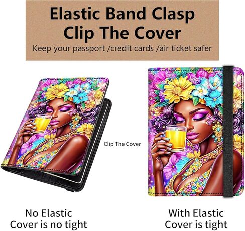 التحرير والسرد حامل بطاقة جواز السفر واللقاح، محفظة جواز السفر حامل جواز السفر، حامي منظم وثائق السفر من الجلد الأسود، مع حجب RFID، للنساء والرجال، بطاقة الائتمان، فتاة عباد الشمس الأفريقية in Kuwait