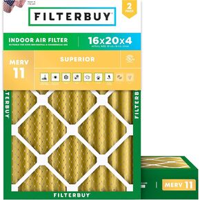 Filterbuy 16x20x4 Air Filter MERV 11 Allergen Defense (2-Pack), Pleated HVAC AC Furnace Air Filters Replacement (Actual Size: 15.38 x 19.38 x 3.63 Inches)