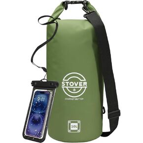 STOVER 10L Waterproof Dry Bag, Small Lightweight Roll Top Dry Bag Backpack w/Waterproof Phone Case for Kayaking, Travel, Paddle Boards, Hiking, Fishing, Tubing, Camping, the Beach, Men/Women (Green)