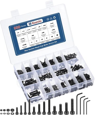 1600pcs Socket Head Cap Screws Bolts Nuts Assortment Kit - [M2/M3/M4/M5] Alloy Steel Black Oxide 12.9 Internal Hex Screw for 3D Printer Use, with Wrench in Kuwait
