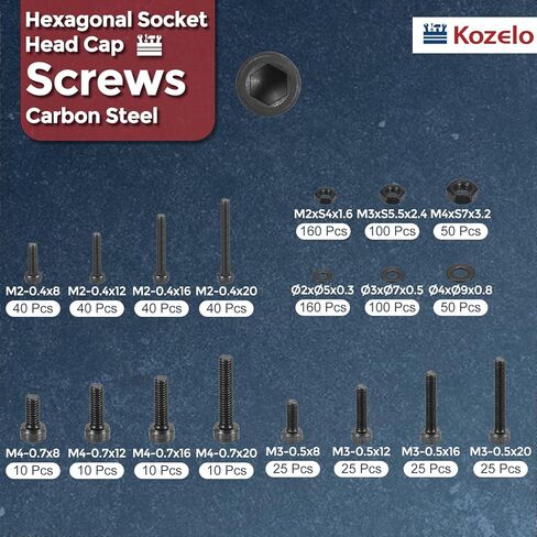1600pcs Socket Head Cap Screws Bolts Nuts Assortment Kit - [M2/M3/M4/M5] Alloy Steel Black Oxide 12.9 Internal Hex Screw for 3D Printer Use, with Wrench in Kuwait