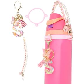 Letter Charm Accessories for Owala Water Bottle 24-40oz, 3PC Cute Initial Charms & Water Bottle Handle Strap with a Thick Elastic Silicone Ring Holder