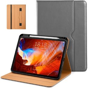 حافظة DTTO لجهاز iPad Pro مقاس 11 بوصة (M4) 2024، غطاء حامل قابل للطي من الجلد الفاخر مع حامل أقلام - تنبيه/غفو تلقائي وزوايا رؤية متعددة، بني