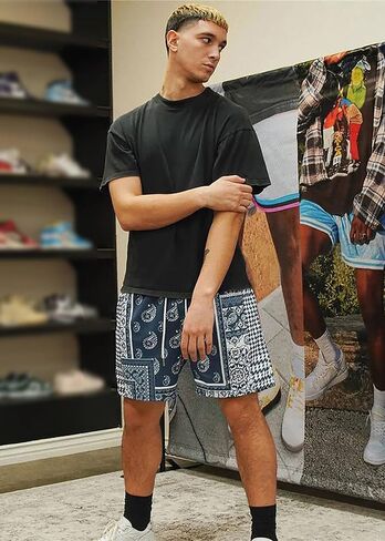 DIOTSR Mens Graphic Athletic Shorts Boho Paisley Shorts Basketball Running Bandana Shorts Streetwear Drawstring Waist (03 Paisley Black,Small) in Kuwait