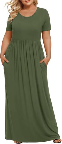 LONGYUAN Women's Plus Size Casual Dresses Short Sleeve Maxi Dress XL-6XL with Pockets in Kuwait