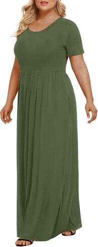 LONGYUAN Women's Plus Size Casual Dresses Short Sleeve Maxi Dress XL-6XL with Pockets in Kuwait