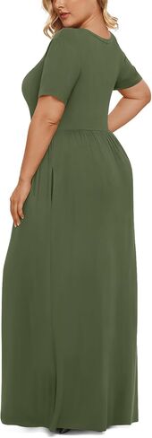 LONGYUAN Women's Plus Size Casual Dresses Short Sleeve Maxi Dress XL-6XL with Pockets in Kuwait