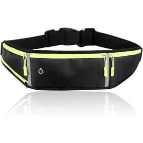 Outdoor sports belt waist bag, suitable for running, fitness exercise, hiking, cycling, outdoor leisure sports, waterproof and reflective sports belt waist bag for men and women (Black)