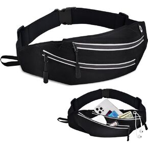 Running Belts for Men Women, Running Fanny Pack with 2-Zipper Pockets, Waterproof Waist Pack Phone Bag Carrying All Phones, Reflective Runners Belt Jogging Pocket Belt