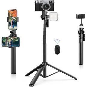 ULANZI MT-70 Extendable Phone Tripod, 63" Selfie Stick Phone Vlog Tripod Stand with 2 Phone Clip, 360° Rotate Dual Camera Tripod for iPhone Sony Canon GoPro, Lightweight for Travel