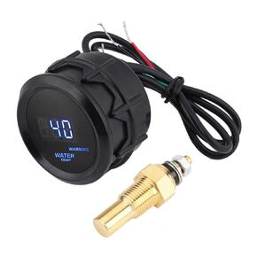 Digital Water Temperature Gauge, 2 Inch 52mm Car Blue LED Digital Water Temperature Fahrenheit Gauge Kit with Temp Sensor Black