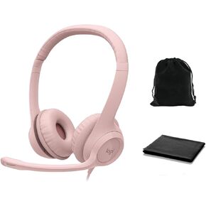 Logitech Headset H390 Wired Headset with Mic for PC/Laptop, Stereo Headphones with Noise Cancelling Microphone, USB, in-Line Controls, PC Headset, W/Cloth and Pouch (Black), Bulk Packaging