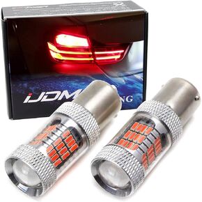 iJDMTOY Brilliant Red 54-SMD 7506 7527 P21W Canbus Replacement Bulbs Compatible With BMW F22 F30 F32 2 3 4 Series Rear Turn Signal Lights or Brake/Tail Lights